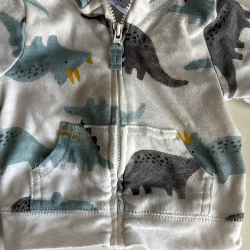 Carter’s Boys Dinosaur Print Hoodie and White Pant Set Size 3 Months